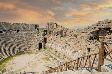 Perge Ancient City Amphitheatre. Perge, one of the Pamphylian cities and was believed to have been built in the 12th to 13th centuries BC. At sunset.