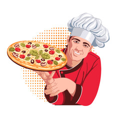Chef with a pizza in his hands