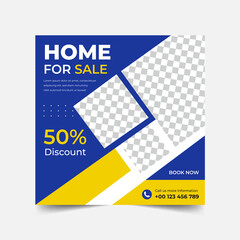 Real estate home square social media post promotion templates. Editable square banner. Social Media ads banner template.