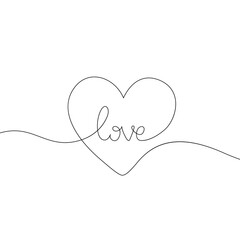Heart drawing vector. Continuous single one line art style isolated on white background. Minimalism hand drawn style. White and black