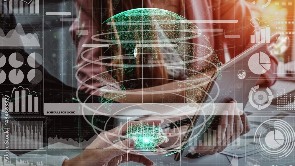 Poster conceptual business dashboard for financial data analysis . 3d render computer graphic .