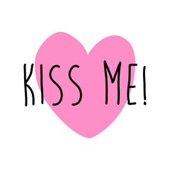 Banner con silueta de corazón con texto Kiss Me en caligrafía para su uso en invitaciones y tarjetas de felicitación