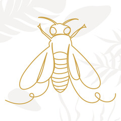 bee in one line, outline on an abstract background, vector, isolated