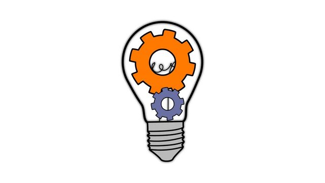 idea. gears in a light bulb. light bulb idea. 4k video illustration. 