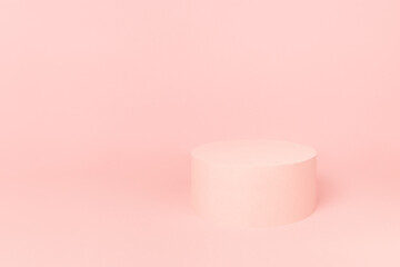 Elegant pastel pink circle single podium mockup on soft light background, copy space. Template scene for advertising, presentation cosmetic product or goods, design.