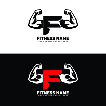 Muscular arm letter F logo design Letter "F" arm biceps in negative space. Simple, excellent, minimal logo design suitable for gym, fitness apparel, gear, sports, etc
