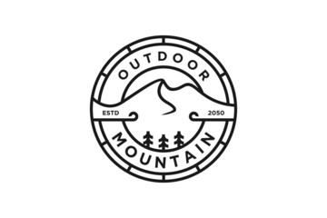 Vintage Retro Mountain Stamp Label Logo design for Adventure Outdoor Team / Gears