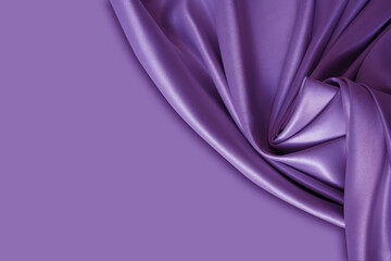 Beautiful elegant wavy violet purple satin silk luxury cloth fabric texture with monochrome background design. Card or banner. Copy space