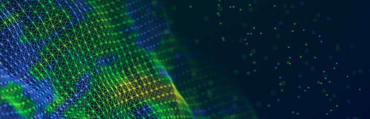 Abstract illustration with connected dots and lines. Digital network background. The concept of science, technology. 3D