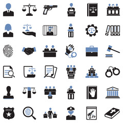 Law Icons. Two Tone Flat Design. Vector Illustration.