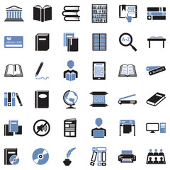 Library Icons. Two Tone Flat Design. Vector Illustration.