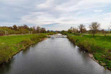 Fototapeta na wymiar Olse river in Karvina city in Czech republic