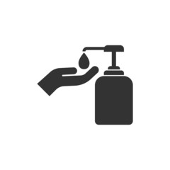Hand sanitizer icon in flat style. Antiseptic bottle vector illustration on isolated background. Disinfect gel sign business concept.