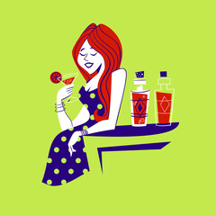 Martini Cocktail Woman - Cartoon 60s style - vector illustration