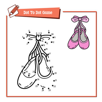 Vector illustration educational game of dot to dot puzzle with doodle ballet shoes for children