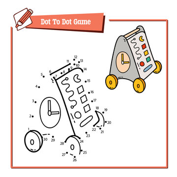Vector illustration educational game of dot to dot puzzle with doodle busy board for children