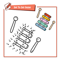 Vector illustration educational game of dot to dot puzzle with doodle xylophone for children