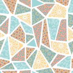 Vector background.Bright abstract mosaic seamless pattern. Ceramic tile fragments.Colorful broken tiles trencadis.