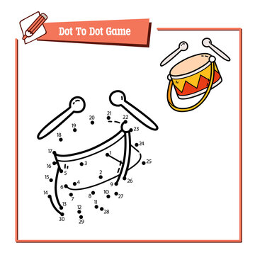 Vector illustration educational game of dot to dot puzzle with doodle drum for children