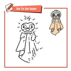 Vector illustration educational game of dot to dot puzzle with doodle sloth comforter for children