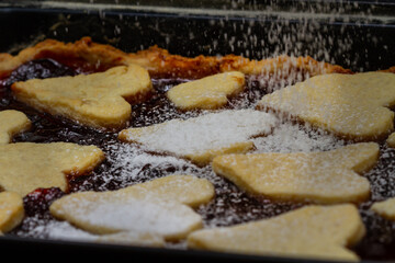 Jam pie with heart shape decorations