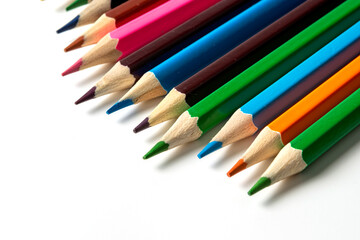 Fototapeta premium Colored pencils isolated on white background. close-up, copy space