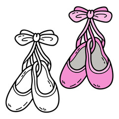 Vector illustration coloring page of doodle ballet shoes for children and scrap book