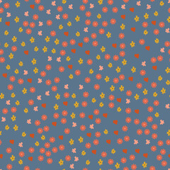 Seamless pattern for Valentine's Day with cute hand drawn elements. Flat vector illustration for paper, textile, fabric, prints, wrapping, greeting cards, banners