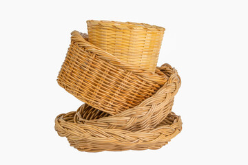 wicker baskets on white background