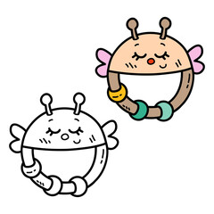 Vector illustration coloring page of doodle butterfly rattle for children and scrap book