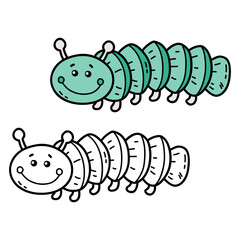 Vector illustration coloring page of doodle caterpillar for children and scrap book