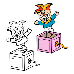 Vector illustration coloring page of doodle Jack in box for children and scrap book