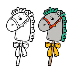 Vector illustration coloring page of doodle horse for children and scrap book