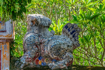 Decoration on gate of the Hien Lam Cac house in the Imperial City with the Purple Forbidden City within the Citadel in Hue, Vietnam. Imperial Royal Palace of Nguyen dynasty
