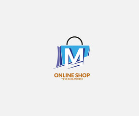 vector shopping bag with Letter m, Fast Shopping icon , Creative Fast Shop, Shopping logo templates.