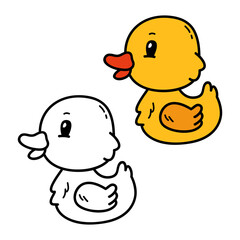 Vector illustration coloring page of doodle rubber duck for children and scrap book