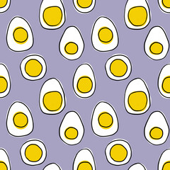 Boiled egg seamless pattern, Kitchen wallpaper design, Stationery ornament, Half Egg illustration, Food repeat print, Breakfast background, Wrapping paper design