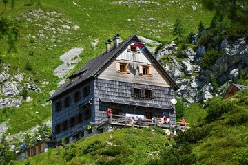 Mountain lodge at Vodnikov dom in Julian alps and Triglav national park, Slovenia