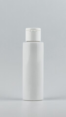 Skincare and cosmetology vertical mockup. Unbranded white plastic flacon for cosmetics products....
