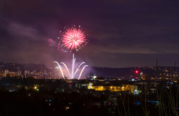 Fireworks over Cieszyn on New Year's Day