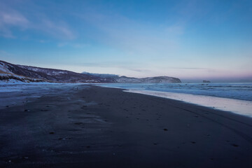 Beautiful Khalaktyrsky beach in winter