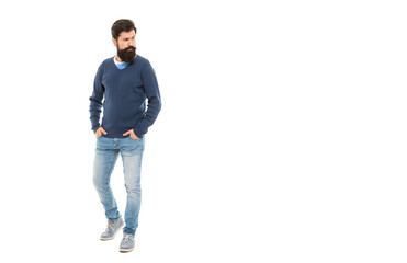 Fototapeta premium hair and beard care. hipster isolated on white. confident and handsome guy with moustache