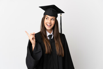 Teenager Brazilian university graduate over isolated white background intending to realizes the solution while lifting a finger up