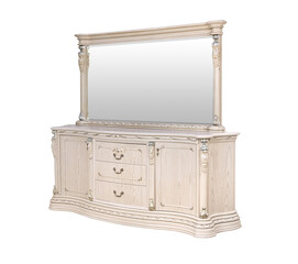 White wooden chest of drawers with mirror