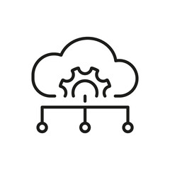 Cloud Management and Server Setting Line Icon. Digital Cloud with Gear Configuration Concept Outline Icon. Cloud Computing Configuration Linear Pictogram. Editable Stroke. Vector Illustration