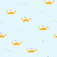 Fototapeta na wymiar Seamless kids pattern with crab, summer children's pattern, sea pattern