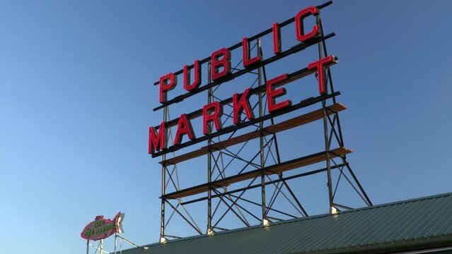 The Public Market Sign At Pike Place Market, Seattle, Washington, USA.
