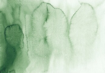 Watercolor green ombre background texture. Green and white gradient backdrop. Watercolour stains on paper, hand painted. Liquid overlay