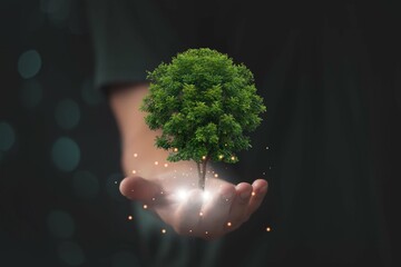 World Earth Day. Saving environment, saving clean planet, ecology concept. tree in the human hand.