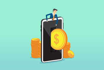 Money transfer from smartphone, online cashback, receiving cashback for a buyer, online banking, saving money, money refund